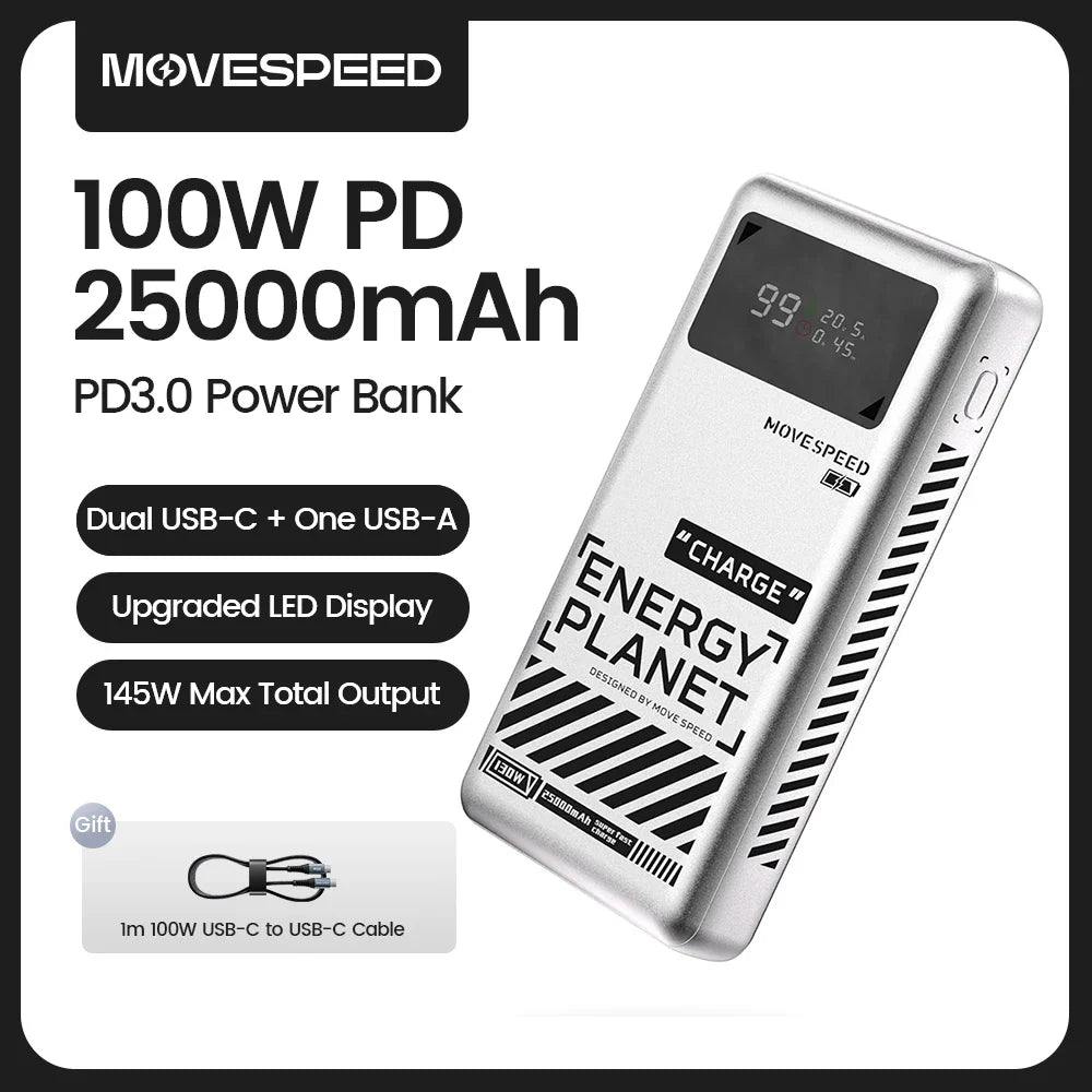 MOVESPEED M25Pro 140W Power Bank – 25000mAh Portable External Battery with Type C Fast Charge for iPhone, MacBook & Laptop