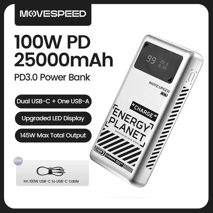 MOVESPEED M25Pro 140W Power Bank – 25000mAh Portable External Battery with Type C Fast Charge for iPhone, MacBook & Laptop