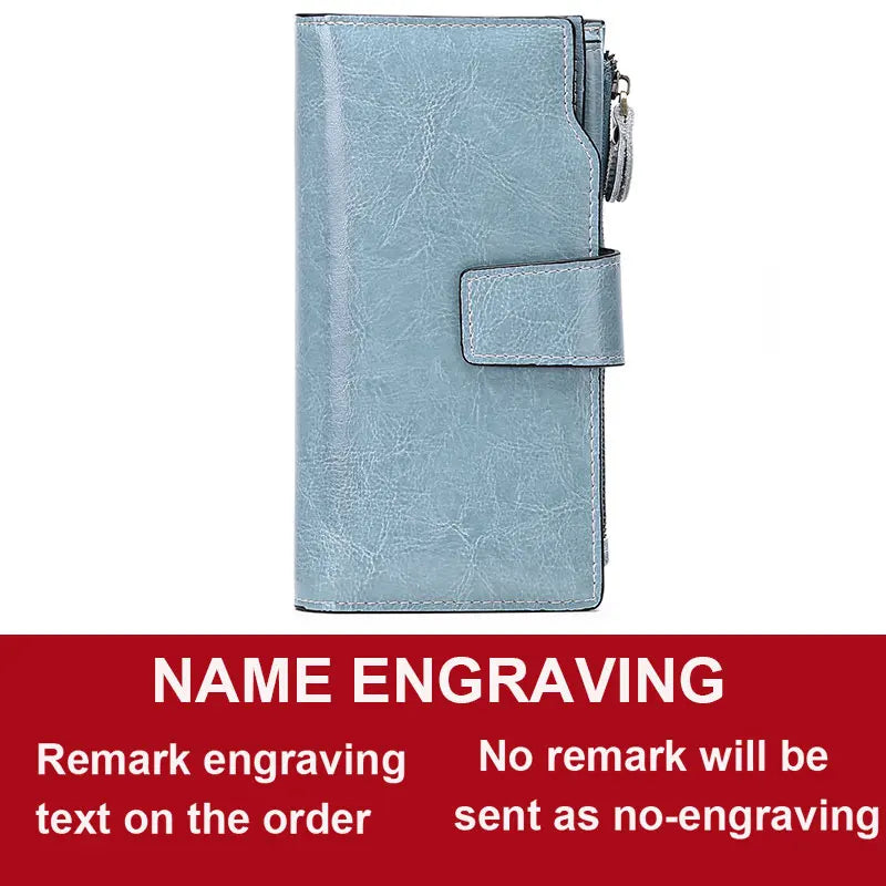2024 New RFID Long Women’s Wallet — Genuine Leather Clutch with Zipper Coin Pocket, Card Holder & Printed Design