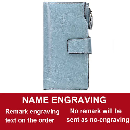 2024 New RFID Long Women’s Wallet — Genuine Leather Clutch with Zipper Coin Pocket, Card Holder & Printed Design