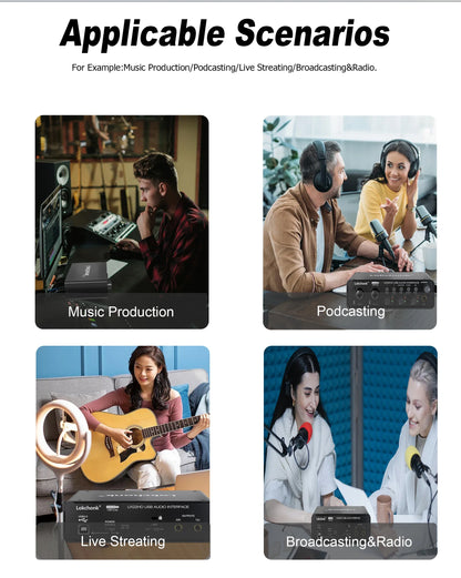 UX22 Audio Interface Sound Card – 32-bit/192KHz AD Converter for Electric Guitar, Live Recording, Studio Singing & Podcast