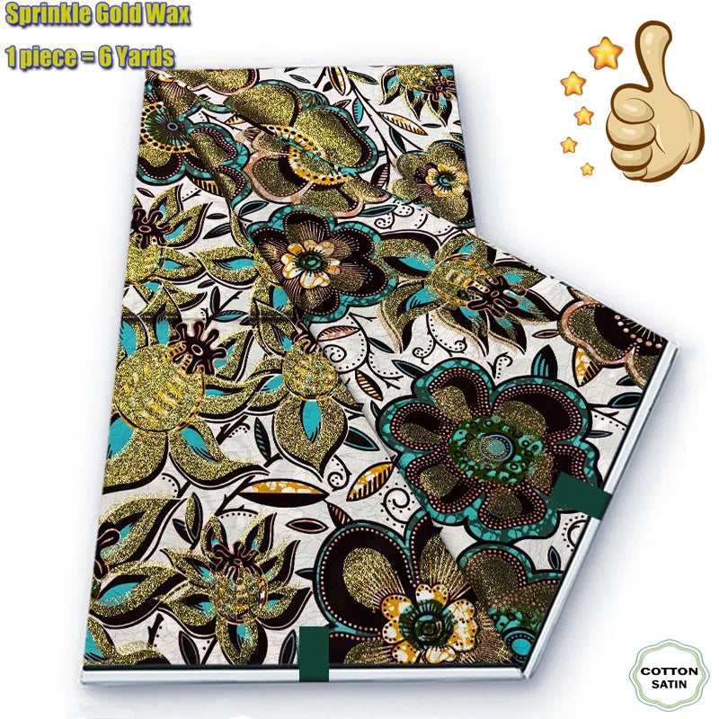 African Grand Golden Wax Fabric - Glitter Gold Ankara Pagne Batik Print Soft Cotton Fabric
