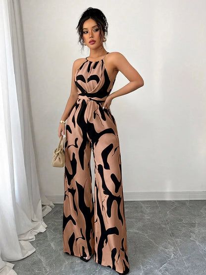 Summer Geometric Print Halter Neck Women’s Jumpsuit – Sexy Casual Party Romper Outfit for Women