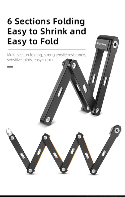 WEST BIKING Foldable Bike Lock – Heavy Duty Anti-Theft Chain Cable Padlock with 3 Keys for Bicycle & Motorcycle Security
