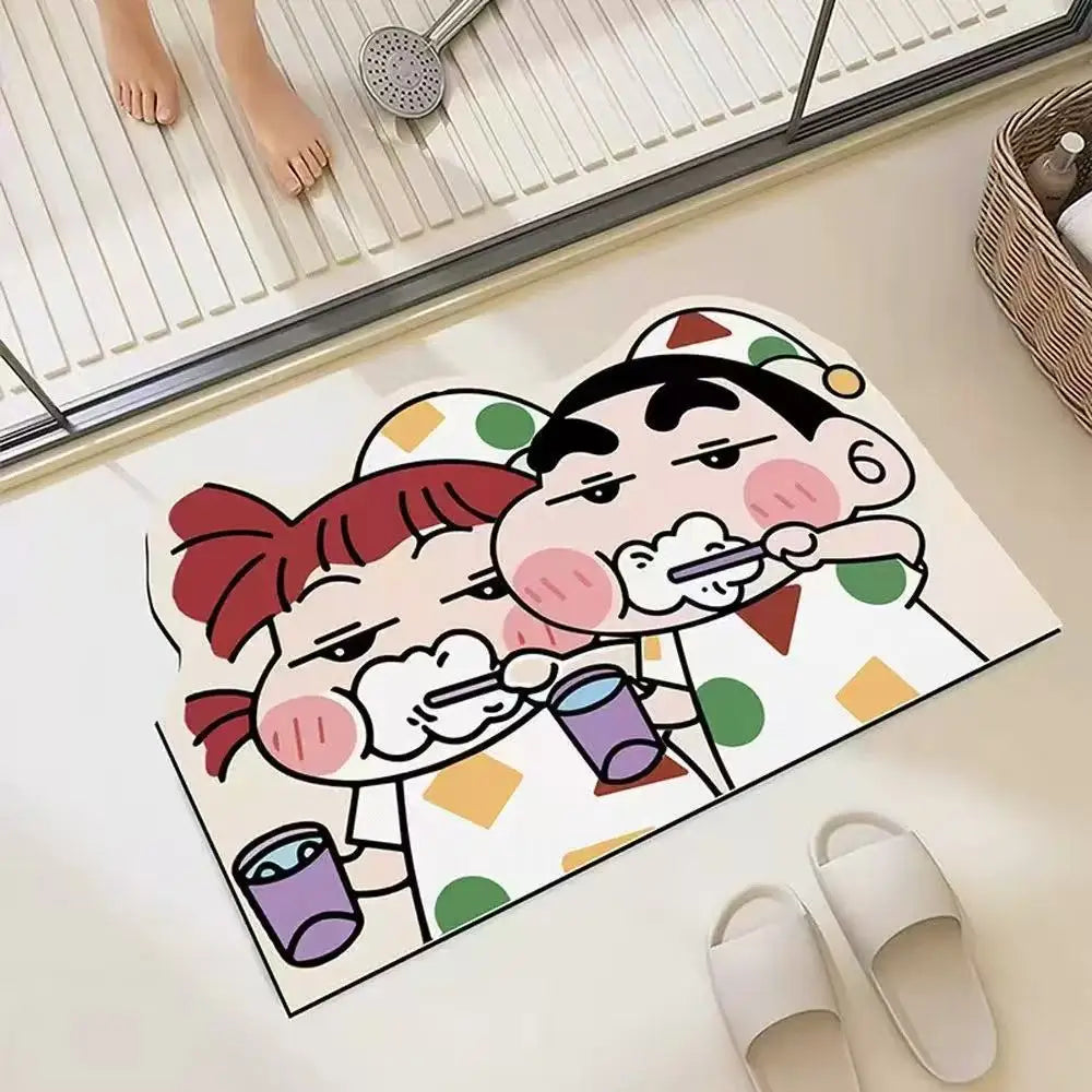 30×40cm Cartoon Shower Mat - Quick-Dry Water Absorbent Bath Mat with Crayon Shin-chan Design