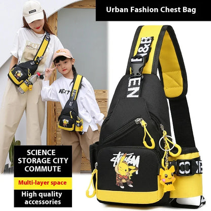 Children’s Glow-in-the-Dark Pikachu Shoulder Bag — Canvas Youth Sports Crossbody Chest & Waist Bag for Kids, Men & Women