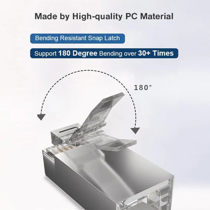 ZoeRax RJ45 Cat6 Pass-Through Connectors — 50/100/200PCS Modular Plugs 1.1mm | Solid & Stranded FTP/STP Cable