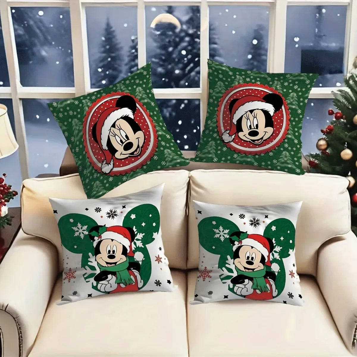 Disney Mickey Mouse Christmas Pillowcase - Festive Sofa Cushion Cover for Living Room and Home Decor