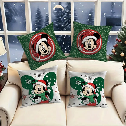 Disney Mickey Mouse Christmas Pillowcase - Festive Sofa Cushion Cover for Living Room and Home Decor