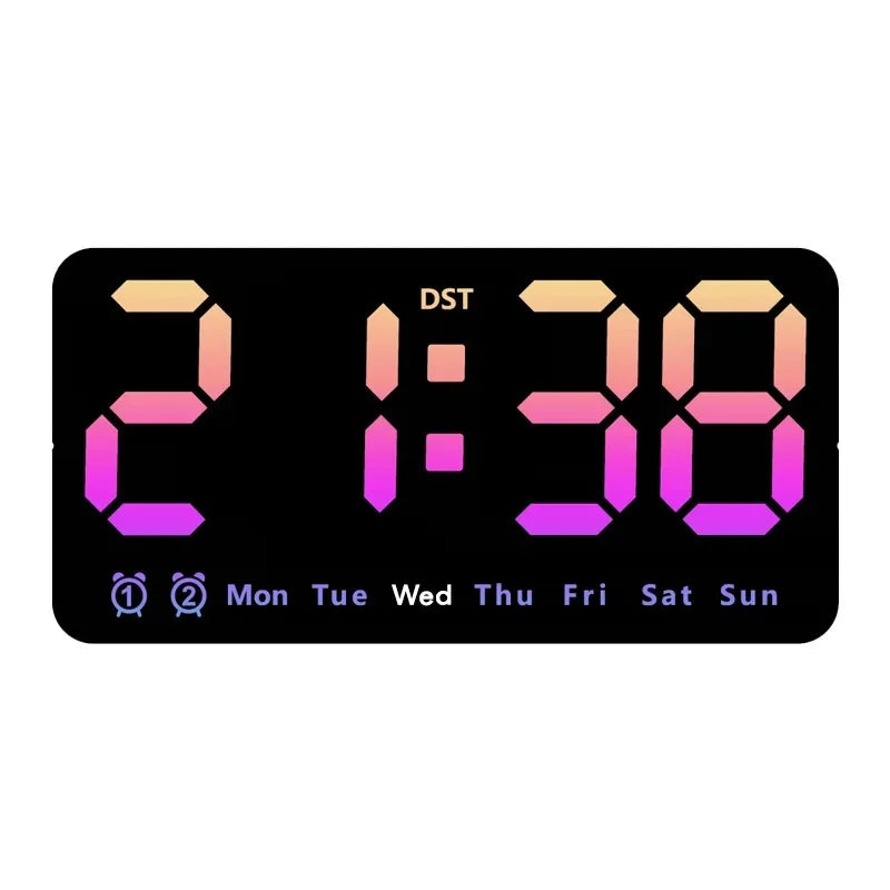 Voice Control Large Digital Wall Clock – LED Display with Temperature, Date, Week, DST, Snooze, Dual Alarm, 12/24H, Wall-Mounted or Table Use