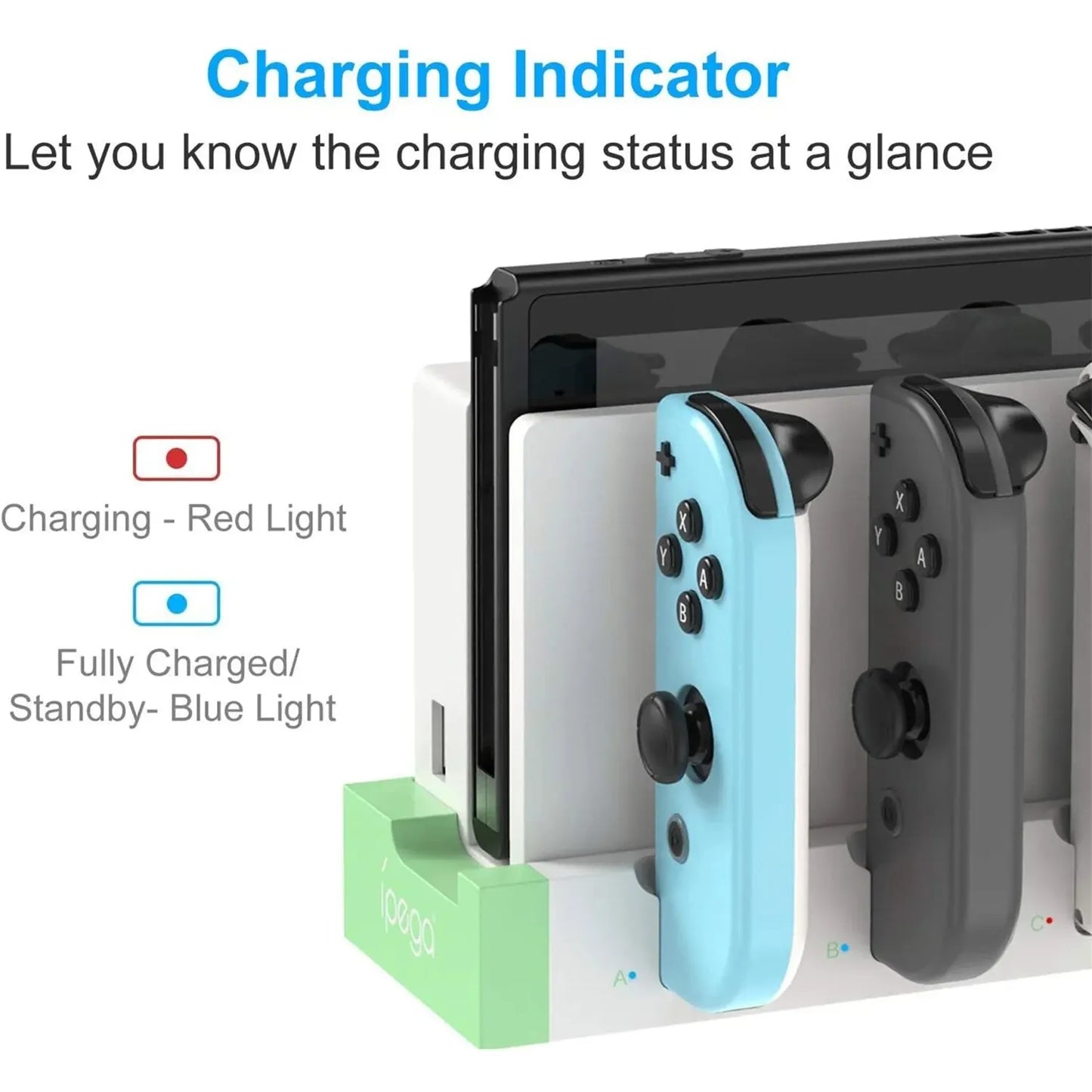 IPEGA PG-9186 Joycon Charging Dock Station for Switch & OLED – Charges Up to 4 Controllers, Compatible with All Models