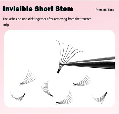 CoMango Wispy Premade Volume Lash Fans – 3-10D Individual Short Stem Faux Mink Russian Eyelash Extensions, 320 Fans
