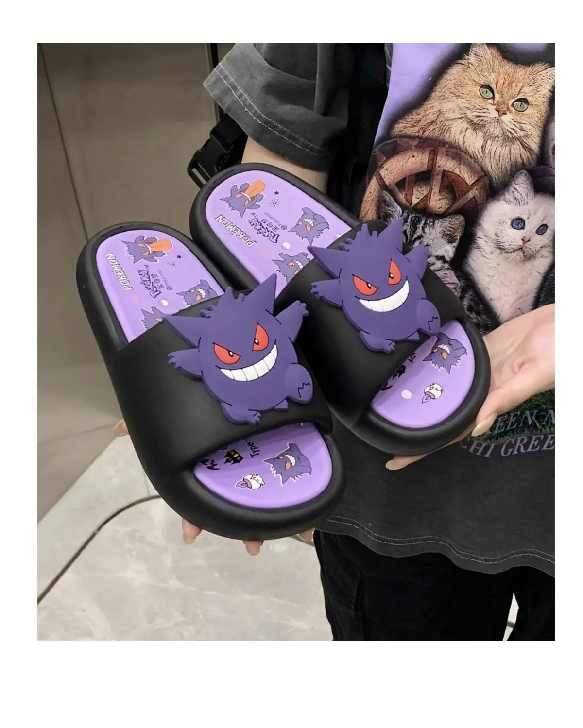 Pokemon Gengar Anime Slippers — Trendy Anti-Slip EVA Slippers for Men & Women, Cool Couple Gift