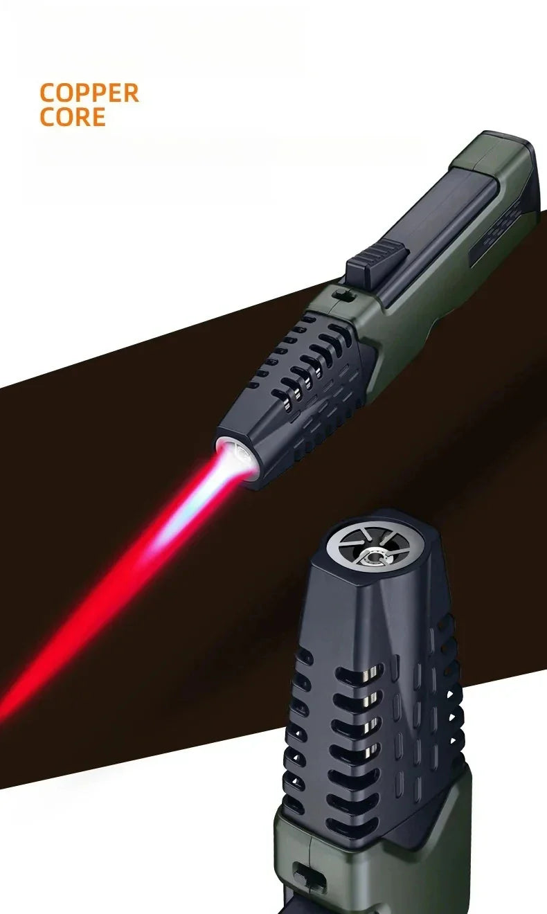 Outdoor 360° Windproof Butane Gas Torch Lighter — Red Flame Jet Spray Gun for BBQ, Kitchen, Welding, and Cigar with Gift Box