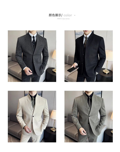 Korean Style Slim Fit Men's Wool Blazer Two-Piece Business Suit – Formal Elegant Set (M to 5XL)
