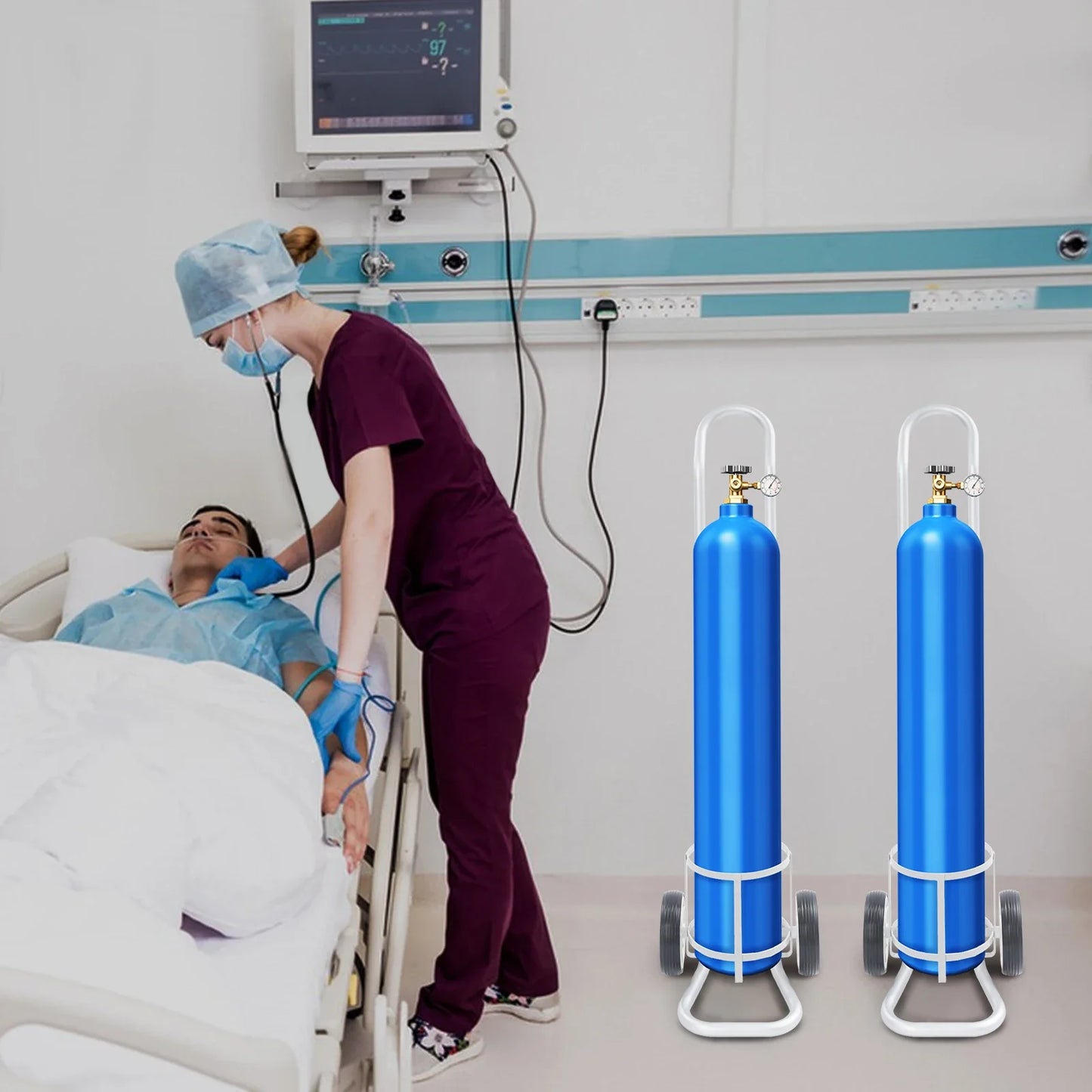 Oxygen Cylinder Cart Dolly with Adjustable Handle – Portable Oxygen Tank Trolley for Easy Transport