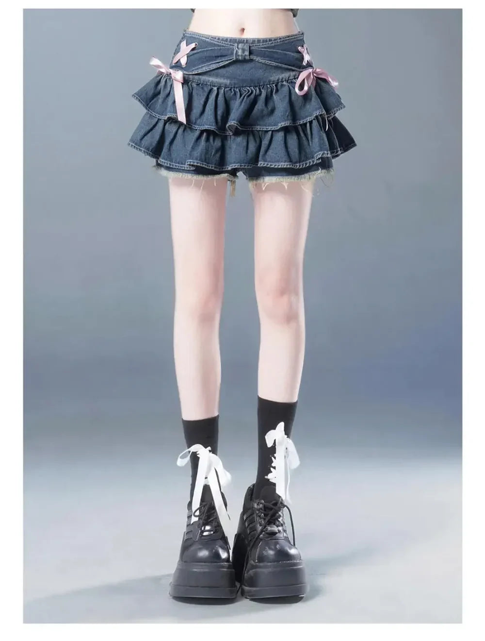 Y2K Kawaii Bow Denim Mini Skirt — Women’s Vintage A-Line Gothic Streetwear Summer Outfit