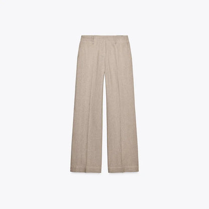 Women’s Cotton Linen Trousers Set — Casual Lapel Crop Top & Straight Pants Streetwear Spring Autumn Outfit
