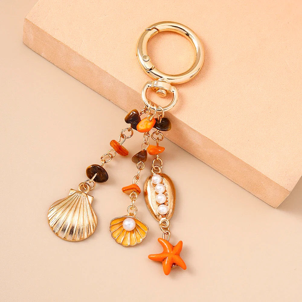 Summer Beach Shell Keychain – Octopus and Starfish Marine Life Pendant for Women, Girls, Handbag Decor, and Gifts