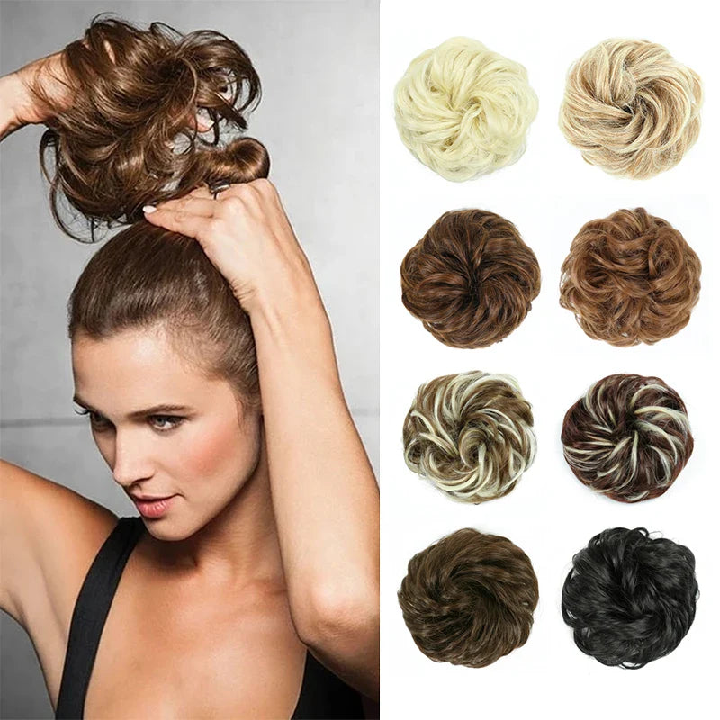 Azqueen Synthetic Messy Bun Chignon – Gray Brown Hair Bun Pad with Elastic Rope & Rubber Band Hair Extensions