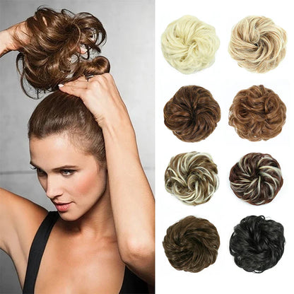 Azqueen Synthetic Messy Bun Chignon – Gray Brown Hair Bun Pad with Elastic Rope & Rubber Band Hair Extensions
