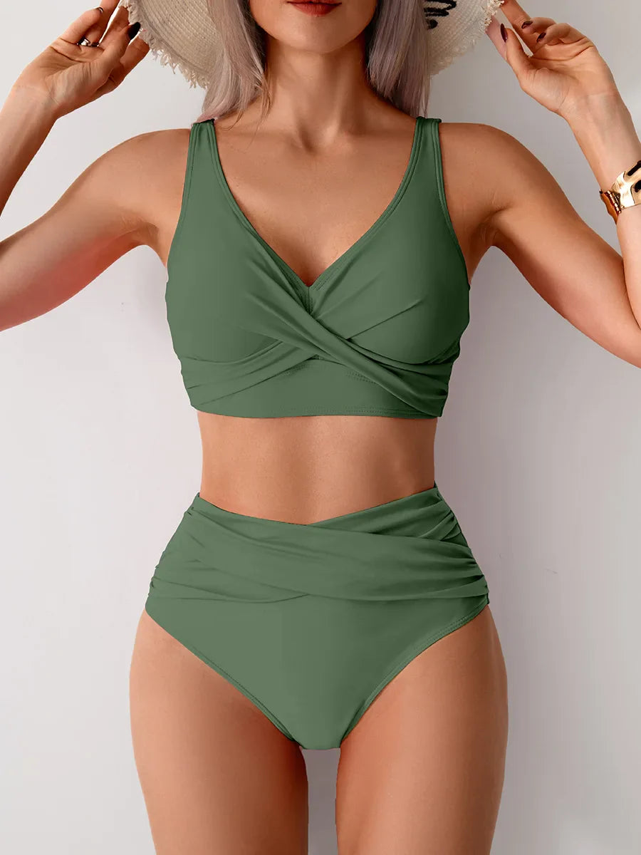VigoBreviya 2025 Sexy Solid Strapped Bikini Set – Cross Push-Up, High Waist Brazilian Swimsuit for Women, Beach & Bath Wear