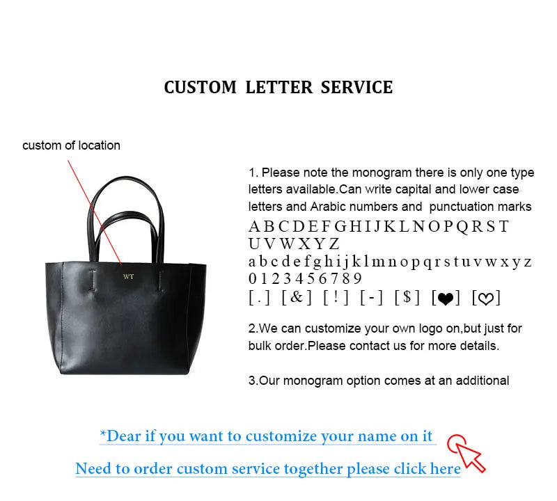 Customizable Name Large Capacity Commuter Bag – 100% Genuine Leather Soft Tote, Single Shoulder & Diagonal Shopping Bag