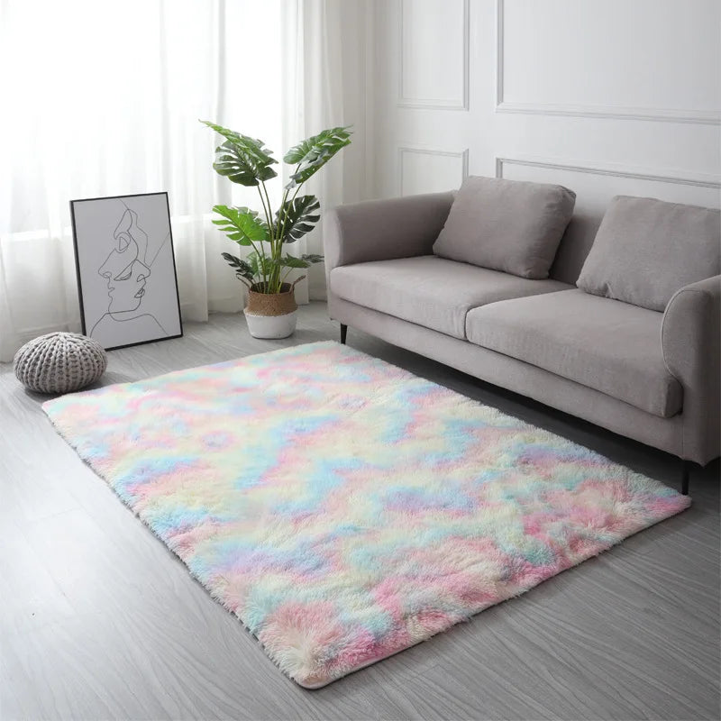 VIKAMA Tie-Dye Plush Carpet – Soft Fluffy Non-Slip Rug for Living Room, Kids’ Room & Baby Crawling Mat