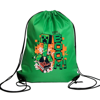 My World Kids Drawstring Bag — Waterproof Cartoon Backpack & Handbag with Kawaii Anime Figure Print for Boys & Girls