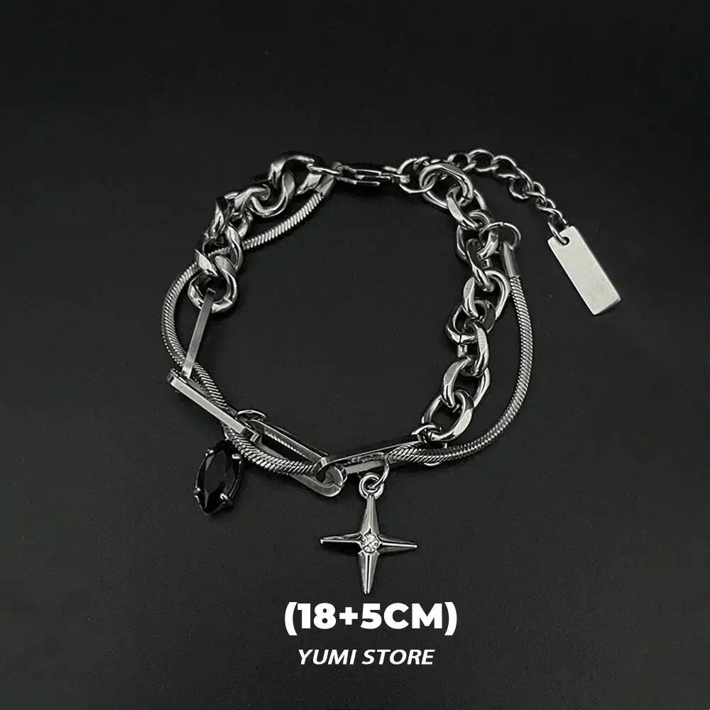Retro Flame Cross Bracelet - Unisex Hip Hop Titanium Steel Splice Chain Charm, Kpop Luxury Jewelry for Men & Women