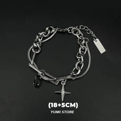 Retro Flame Cross Bracelet - Unisex Hip Hop Titanium Steel Splice Chain Charm, Kpop Luxury Jewelry for Men & Women