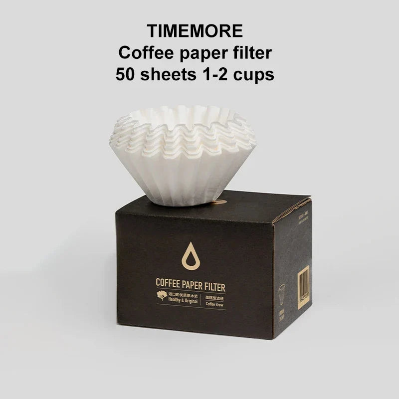 TIMEMORE 1–2 Cup Pour Over Coffee Filters – 50pcs Basket Paper Filter Sheets for B75 Dripper, Premium Coffee Brewing Accessories