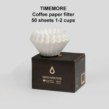 TIMEMORE 1–2 Cup Pour Over Coffee Filters – 50pcs Basket Paper Filter Sheets for B75 Dripper, Premium Coffee Brewing Accessories