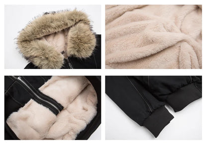 ZAROY Y2K Fur Collar Hooded Parka – Thick Padded Gothic Winter Jacket Streetwear for Men & Women