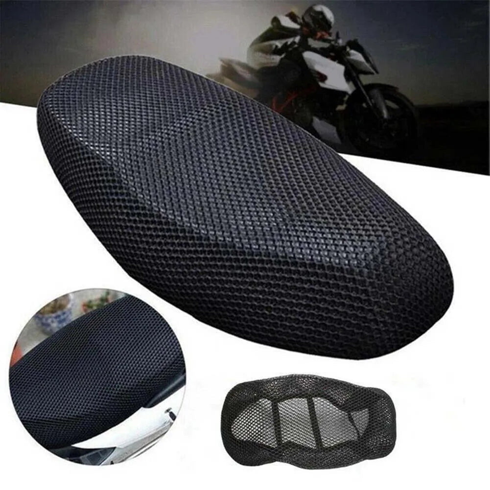 Breathable 3D Mesh Motorcycle Seat Cover Pad - Anti-Slip Cushion for Moped, Motorbike, and Scooter, Black Grid Seat Cover