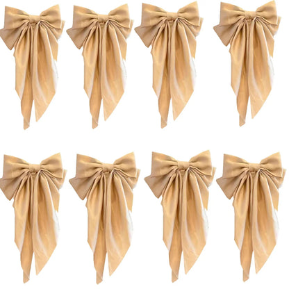 8 Ladies Satin Ribbon Bow Hair Clips – Oversized White, Pink, Red, Blue, Black Long Tail, Spring Clip for Ponytail Hair Accessories