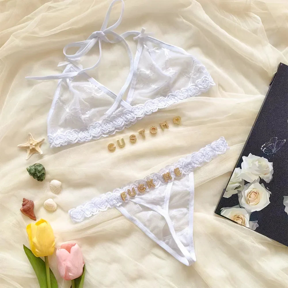 Custom Personalized Lace Thong Bikini – Sexy G-String Body Chain Lingerie with Name Letter Waist Chain Gift for Women