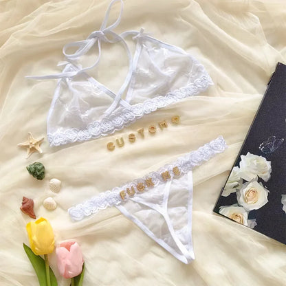 Custom Personalized Lace Thong Bikini – Sexy G-String Body Chain Lingerie with Name Letter Waist Chain Gift for Women