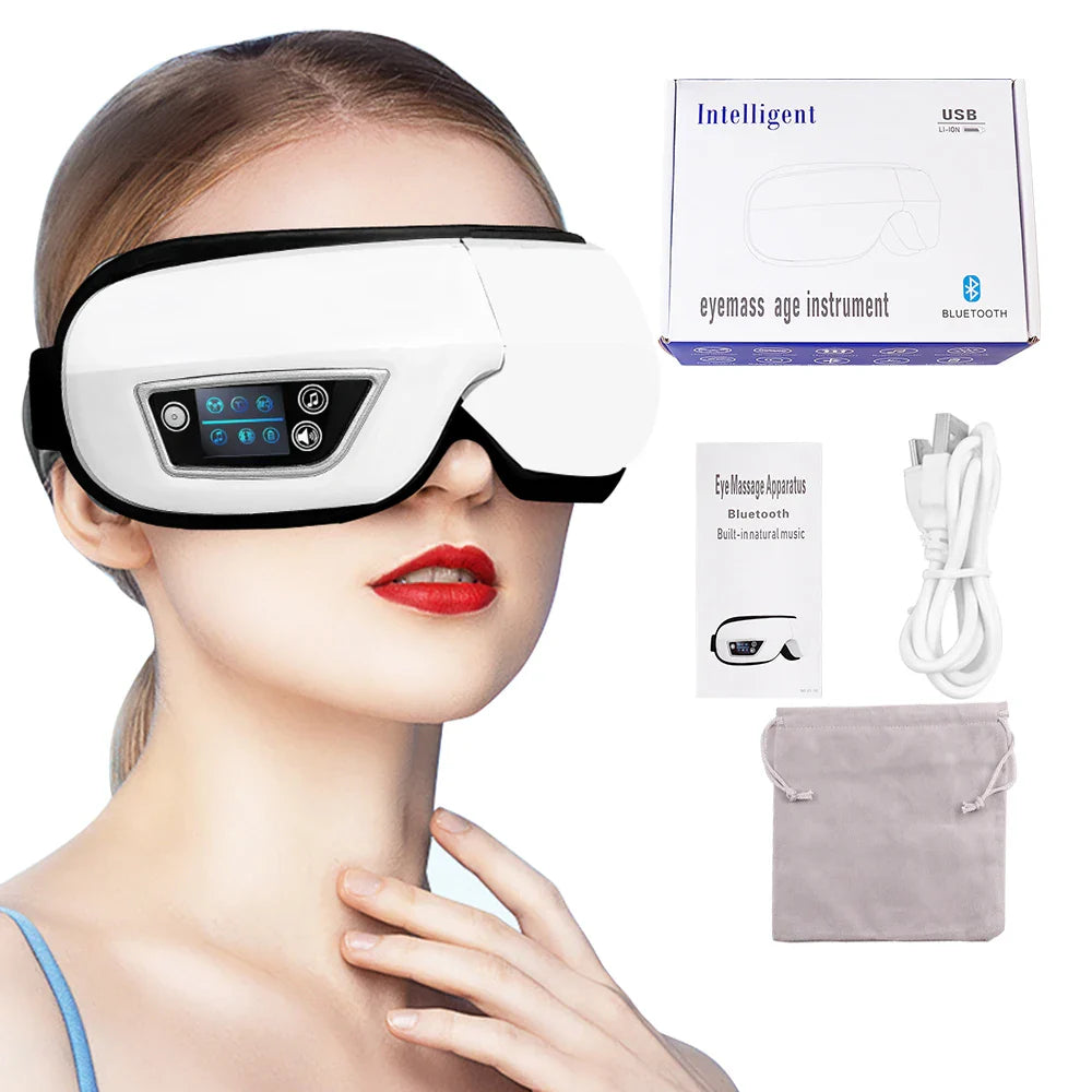 Eye Massage Instrument - Vibration, Airbag Pressure & Hot Compress Eye Massager with Bluetooth Music, Foldable for Fatigue Relief