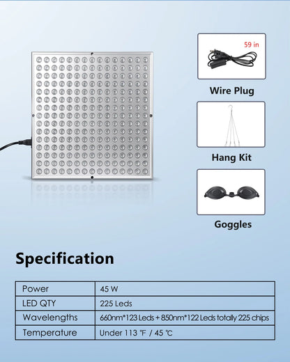 LED Red Light Therapy Panel Lamp – Anti-Aging Facial Skin Care, 225 LED Lights for Body Pain Relief & Physical Therapy