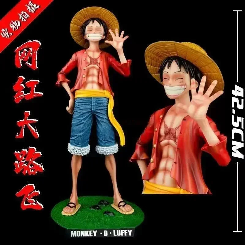 One Piece 42.5cm Straw Hat Monkey D. Luffy Figure – 1/4 Scale Large Smiley Anime Statue, Decorative Doll Toy Gift