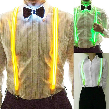 LED Light-Up Suspenders & Bow Tie Set: Adjustable Elastic Pants Suspender for Men & Women - Perfect for Music Festivals & Costume Parties