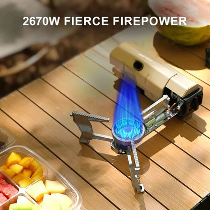 2670W Camping Gas Stove – Portable Folding Cassette Burner for Outdoor Picnics and Travel Cooking
