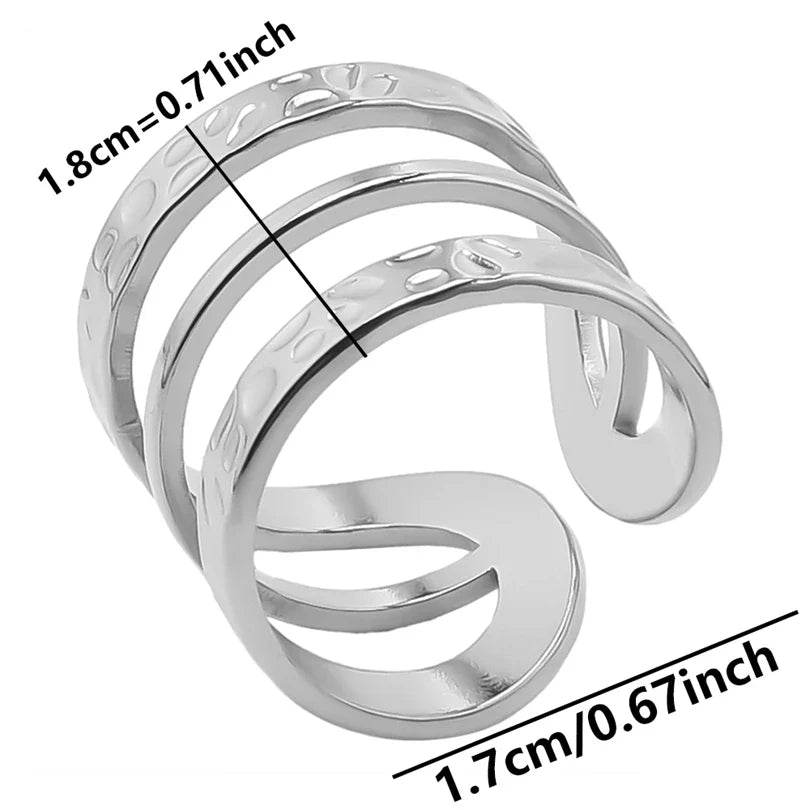 Stainless Steel Chunky Open Ring — Textured Vintage Lava Design for Men & Women