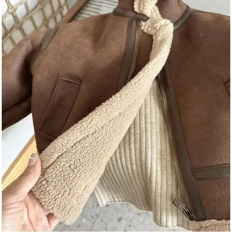 Kids Velvet Winter Jacket 2023 – Warm Fleece Zipper Coat for Boys & Girls, Korean Style Suede Outerwear