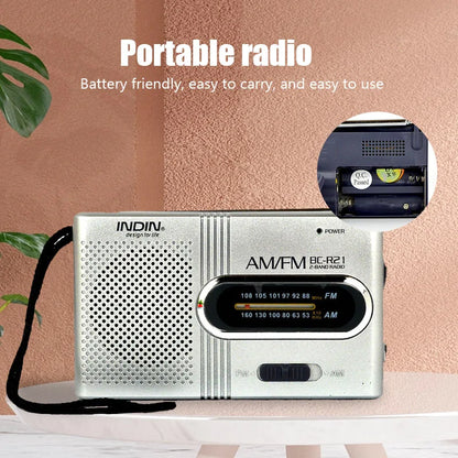 BC-R2 Portable Retro Radio — Mini Dual-Band AM/FM Music Player with Telescopic Antenna, Stereo Speaker for Outdoor Use