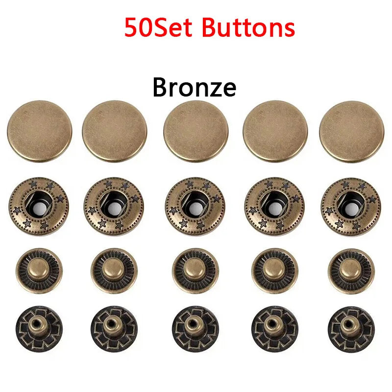 50 Sets Leather Snap Fasteners Kit – 10mm/12mm/15mm Metal Press Studs with 4 Tools for DIY Clothes & Crafts
