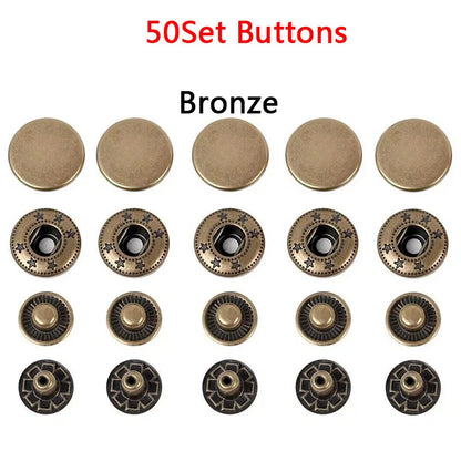 50 Sets Leather Snap Fasteners Kit – 10mm/12mm/15mm Metal Press Studs with 4 Tools for DIY Clothes & Crafts