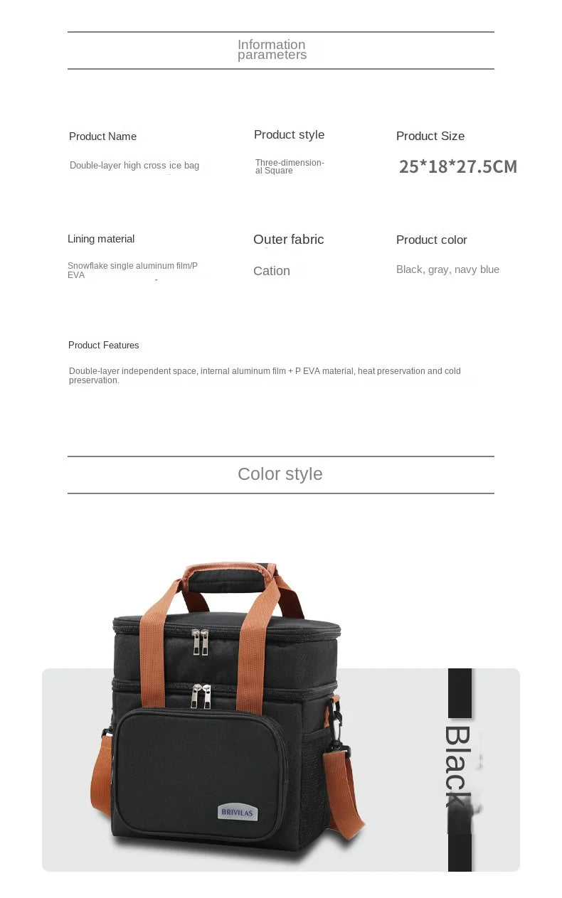 Double Layer Lunch Bag – Large Capacity Thermal Insulated Leakproof Cooler Tote for Work, School & Picnic