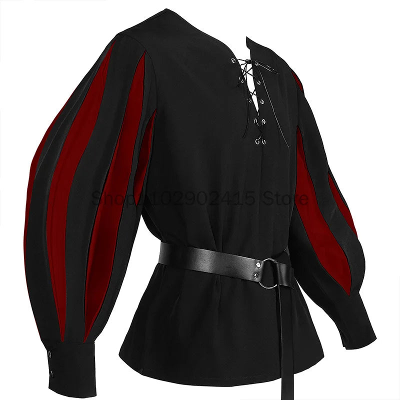 Men’s Medieval Warrior Tunic – Landsknecht Shirt, German LARP Pirate Lace-Up Top for Halloween & Renaissance Costume